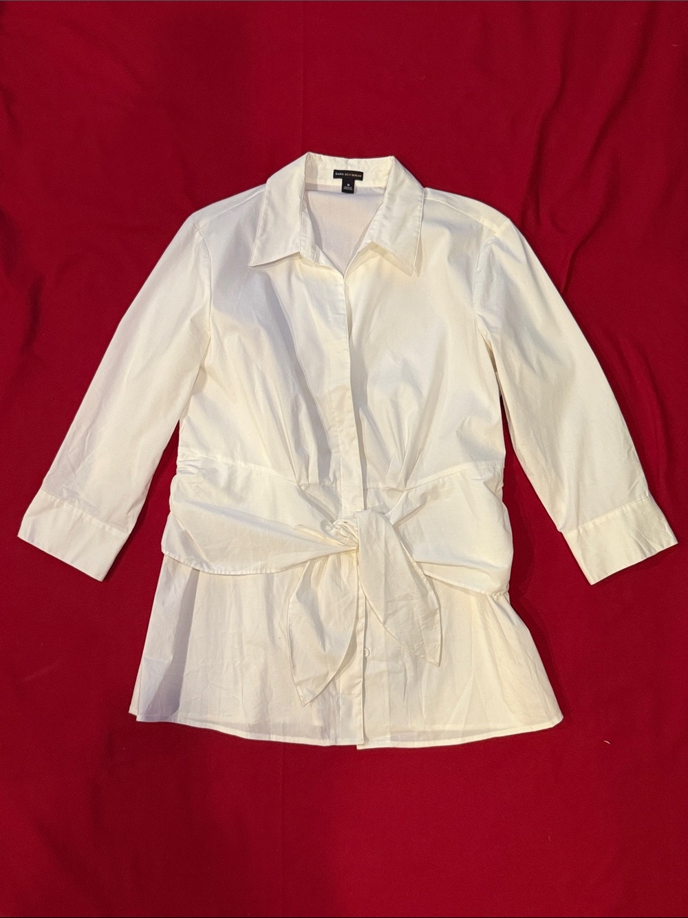 Dana Buchman White Button-Front Blouse with tie nwot
